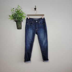 American Eagle Tomgirl Jeans Boyfriend Slouchy Slim Dark Blue Button Fly AE 2
